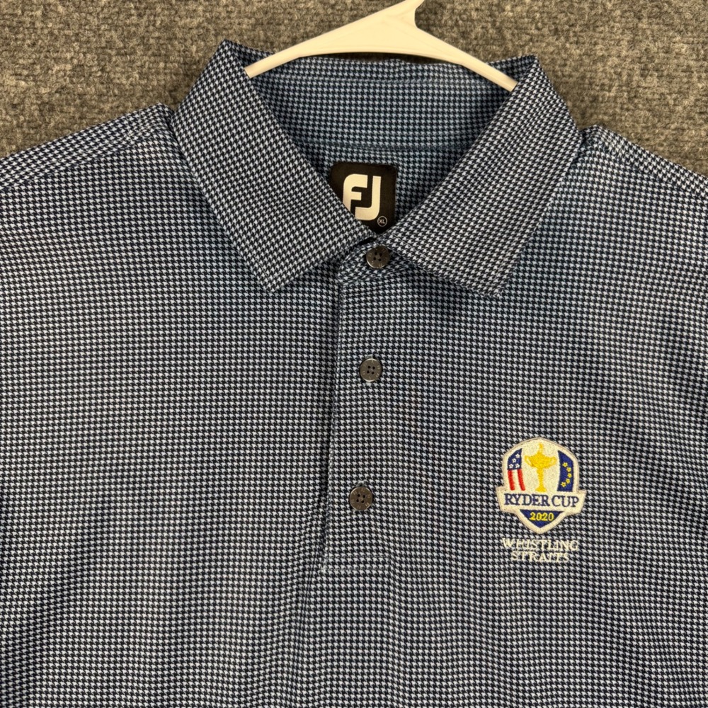 FootJoy Ryder Cup 2020 Whistling Straits Polo Men XL Blue Houndstooth Stretch